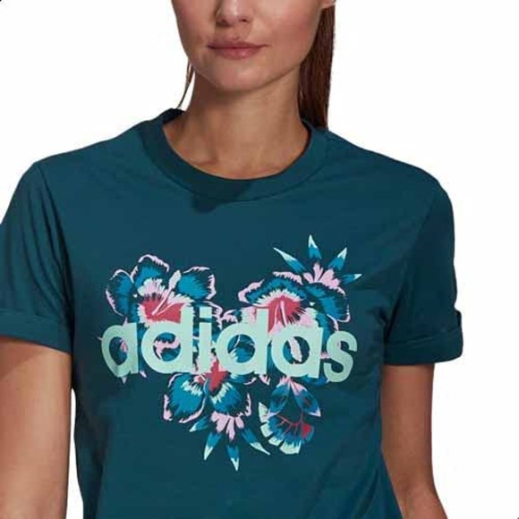 Adidas Farm Rio Floral Print Rolled-Up Short Sleeves Round Neck T-Shirt - Picture 2 of 4